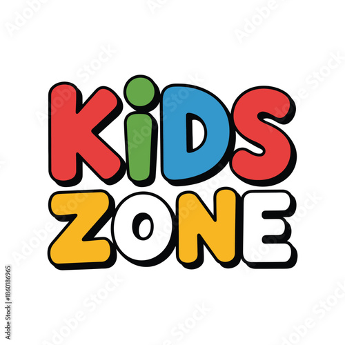 Colorful 'Kids Zone' text logo design with playful lettering and vibrant colors.