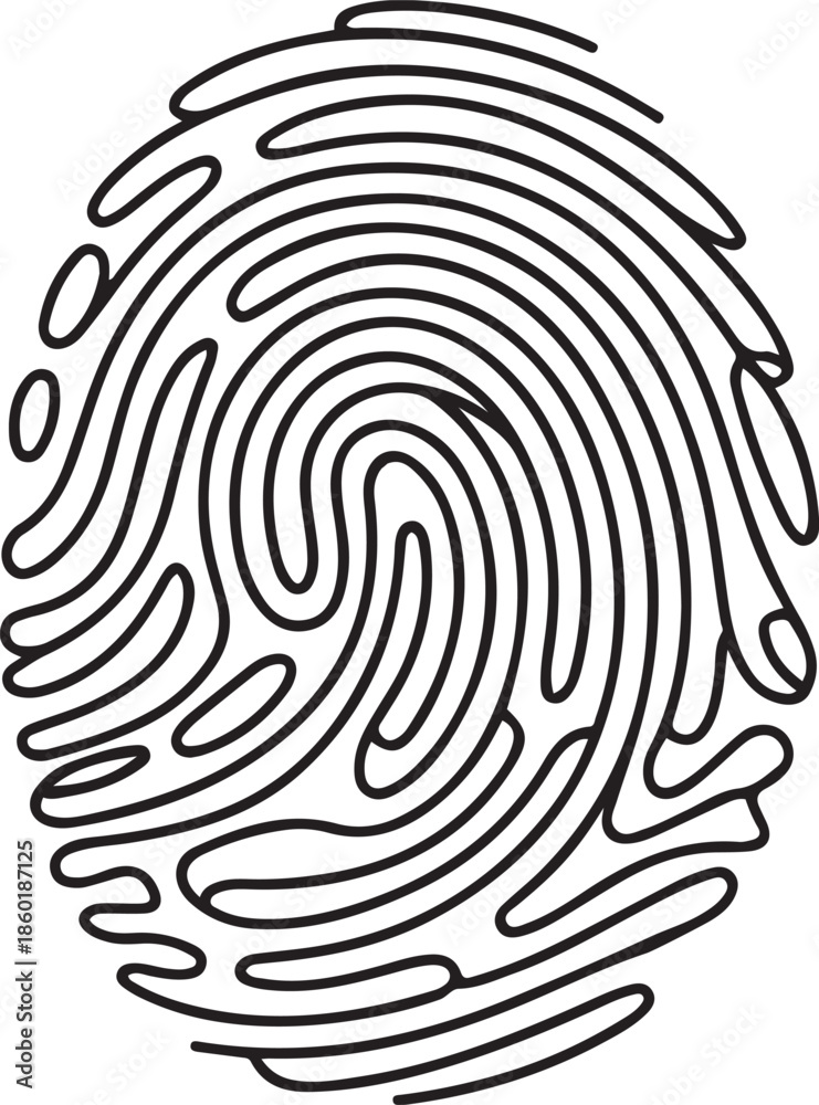 Fototapeta premium fingerprint continuous one line drawing, Linear drawing of a fingerprint.one line vector illustration with out background