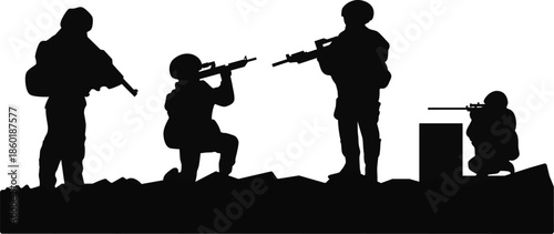 american sniper, usa soldier, army and veteran in action with gun rifle. Military man with weapon and salute soldier icon for memorial day, independence day Special army force wearing uniforms