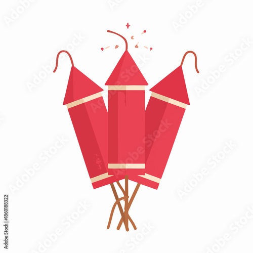 Three red firecrackers with lit fuses against a white background