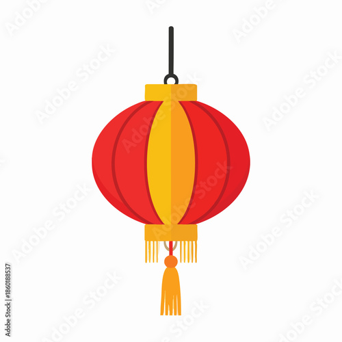 Red Lantern Hanging from a Black Rope in a Cultural Setting