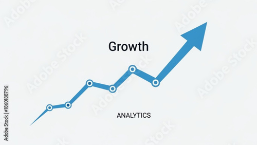 A blue line graph showing growth and analytics with an upward trend and arrow