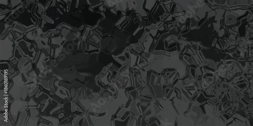 Abstract dark grey and black textured background with a complex, geometric, and crystalline pattern resembling ice or fractured glass with sharp edges and reflective qualities Keywords: abstract