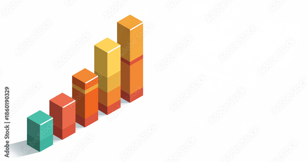 Fototapeta premium Colorful Isometric 3D Bar Graph Sales Growth Infographic Illustration.