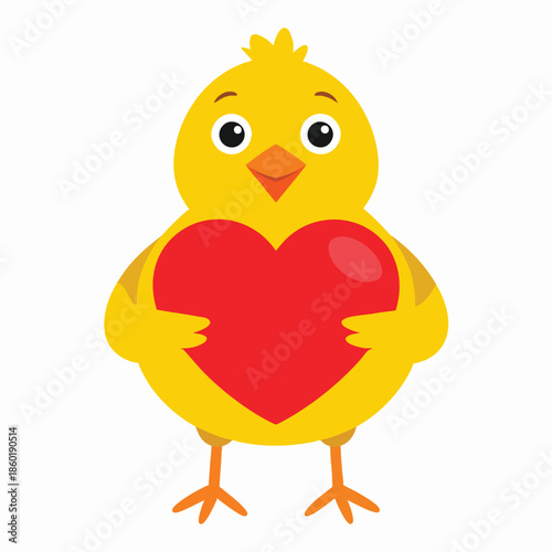 Adorable cartoon chick holding a red heart symbolizing love and affection