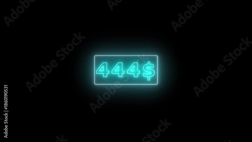 Glowing neon Number counter animation from zero to eight hundred Doller. Animated counting Numbers from $0 to $800 on black background. Counting money animation.