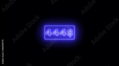 Glowing neon Number counter animation from zero to eight hundred Doller. Animated counting Numbers from $0 to $800 on black background. Counting money animation.