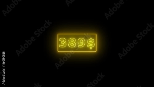 Glowing neon Number counter animation from zero to seven hundred Doller. Animated counting Numbers from $0 to $700 on black background. Counting money animation.