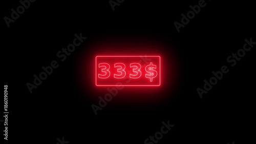 Glowing neon Number counter animation from zero to six hundred Doller. Animated counting Numbers from $0 to $600 on black background. Counting money animation.