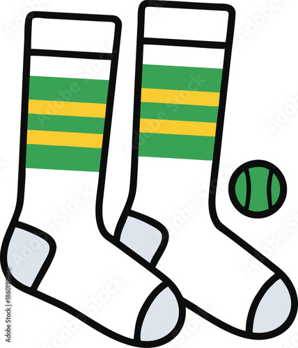 Pair of White Socks with Green and Yellow Stripes