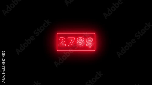Glowing neon Number counter animation from zero to five hundred Doller. Animated counting Numbers from $0 to $500 on black background. Counting money animation.