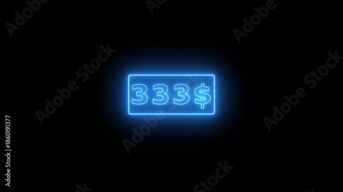 Glowing neon Number counter animation from zero to six hundred Doller. Animated counting Numbers from $0 to $600 on black background. Counting money animation.