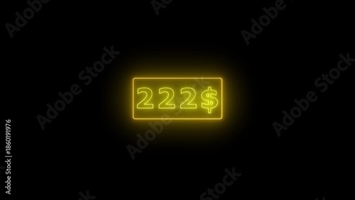 Glowing neon Number counter animation from zero to four hundred Doller. Animated counting Numbers from $0 to $400 on black background. Counting money animation.