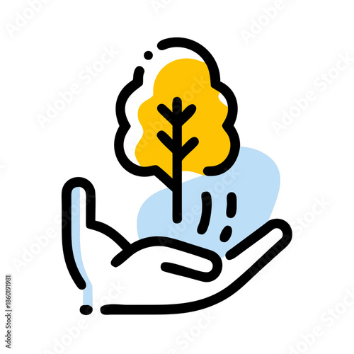 Minimal Icon Combining Tree and Hand for Nature Care
