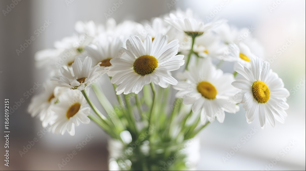 Obraz premium Fresh daisies in a simple vase, soft natural light