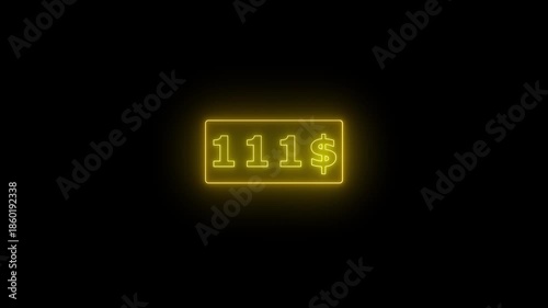 Glowing neon Number counter animation from 0 to two hundred Doller. Animated counting Numbers from $0 to $200 on black background. Counting money animation.