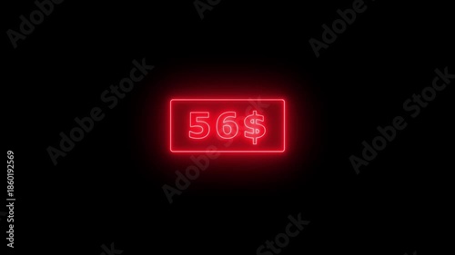 Glowing neon Number counter animation from zero to one hundred Doller. Animated counting Numbers from $0 to $100 on black background. Counting money animation.