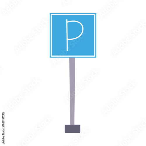 Parking road sign in naive doodle style, vector flat cartoon illustration. Cute hand drawn symbol for education, kids design, posters, learning materials and playful urban navigation themes