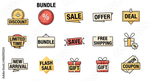 Collection of Sale and Discount Badges and Labels.