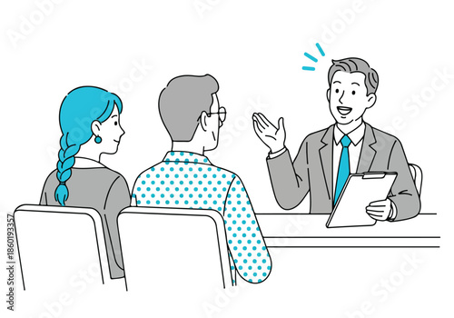 Business meeting discussion - Lifestyle Illustration, Flat Line Art, Flat Style Illustration, Flat Line Illustration, Cartoon Line Illustration, Modern Outline Flat Illustration