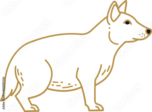 White and Gold Stylized Dog Illustration on Dark Background