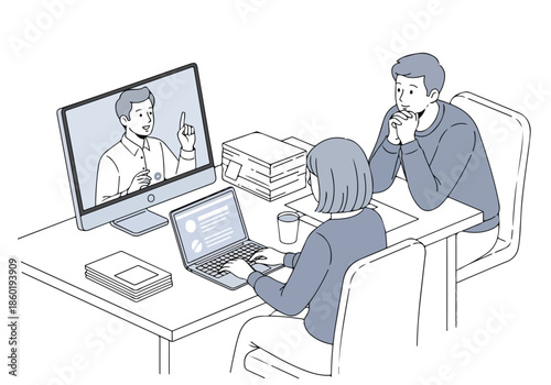 Person engaged in online discussion - Lifestyle Illustration, Flat Line Art, Flat Style Illustration, Flat Line Illustration, Cartoon Line Illustration, Modern Outline Flat Illustration