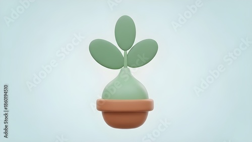 Minimalist 3D potted ornamental plants, soft pastel colors, simple and modern design.