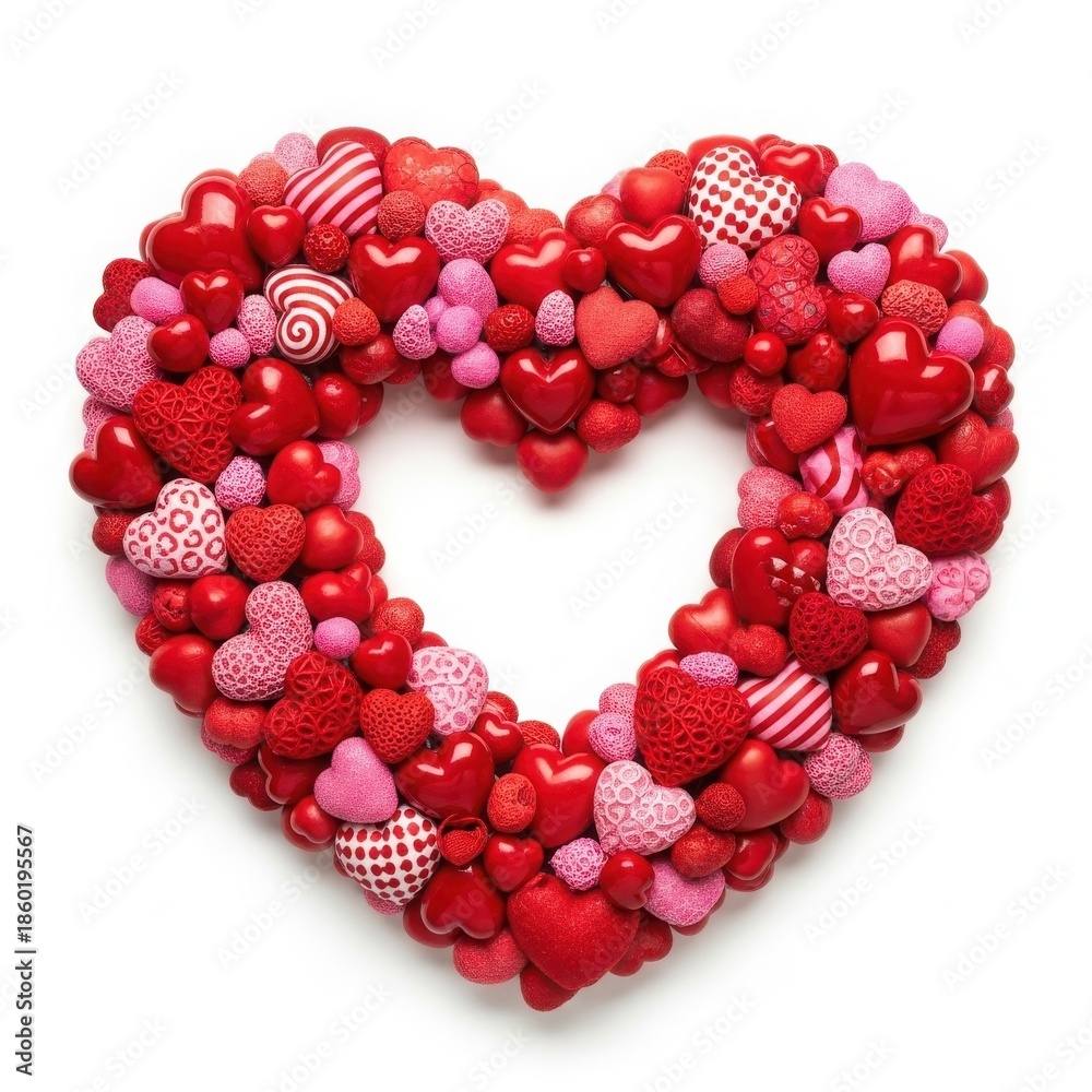 Obraz premium Valentine's Day heart shaped wreath with red and pink hearts