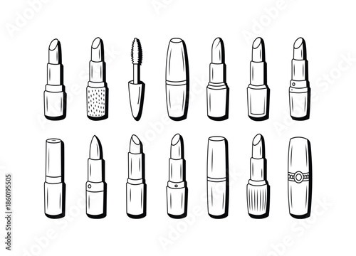 Collection of Various Lipstick Lip Balm and Makeup Containers Illustration