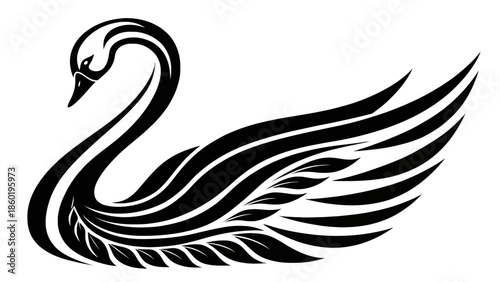 Elegant swan with outstretched wings in modern black design