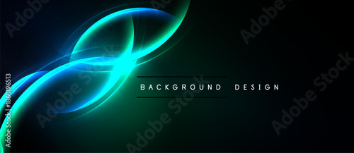 Dark background features vibrant blue curves. Gradient effect creates dynamic, modern visual. Text reads background design.