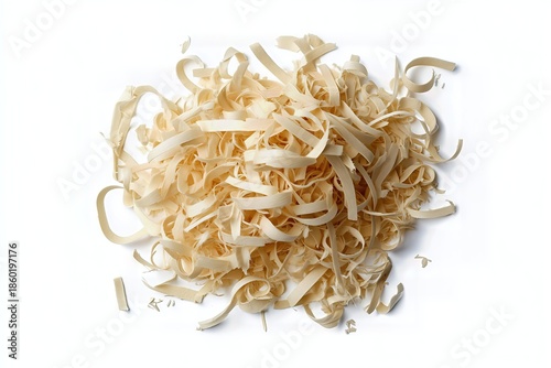 Thin wood shavings isolated on a white background.