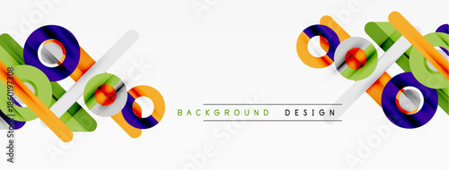 Abstract colorful lines, circles create dynamic background. Modern design elements suggest energy, movement, visual appeal.