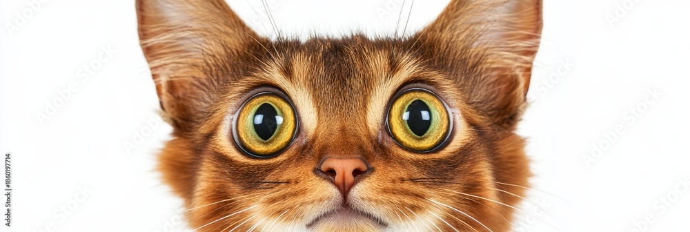 Obraz premium Charming Ginger Cat with Wide-Eyed Expression Posing Adorably on a Crisp White Background