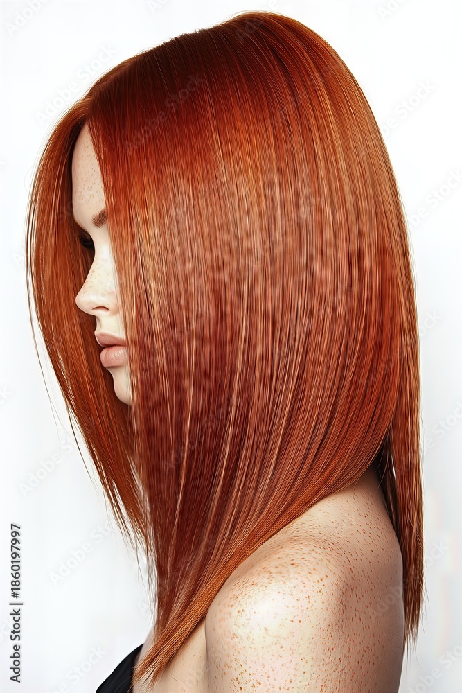 Fototapeta premium Red straight hair profile isolated on a white background.