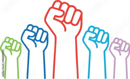 Crowd of protesters people color icon set in clean silhouette vector style, editable EPS.