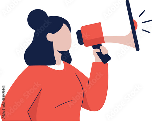 Woman Announcing with Megaphone Vector Illustration for Marketing and Communication Concepts