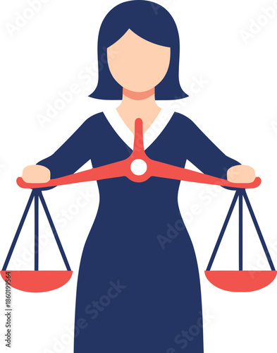 Female Judge Holding Scales of Justice Icon – Legal Equality Concept Illustration