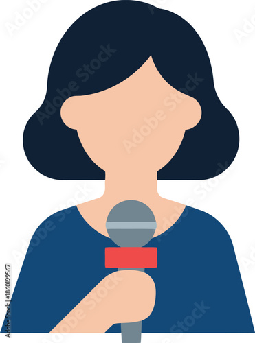 Female News Reporter Icon Holding Microphone Vector Illustration for Journalism and Media