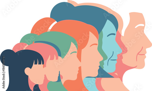 Generations of Women Profile Silhouettes Vector Illustration – Diversity, Aging, Empowerment Concept