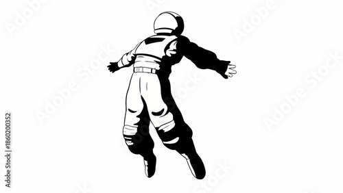 An astronaut in a spacesuit floating weightlessly with arms outstretched, a depiction of space exploration and zero gravity