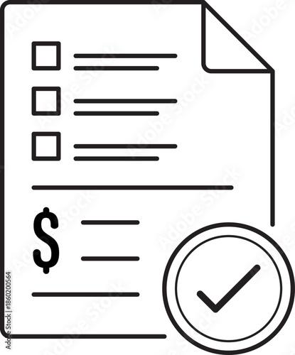 Invoice paid confirmation document with checkmark, business billing approval icon