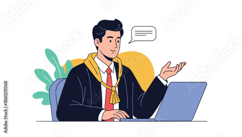 Judge or lawyer providing legal advice online via laptop