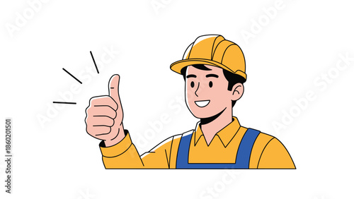 Construction worker in yellow hard hat giving thumbs up