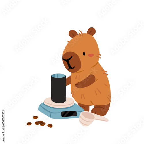 Cozy Capybara Coffee Rituals Vector Set. Capybarista Brewing Specialty Coffee, Pour over, Grinder, Morning Routine, Hygge Lifestyle Illustration