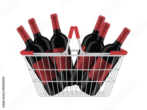 Wine bottles in shopping basket
