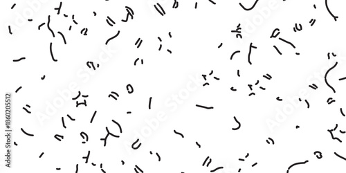 black and white line,granules isolated on white, top view