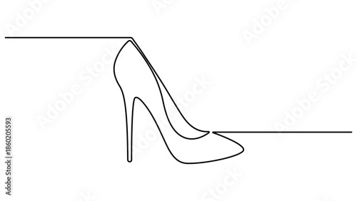Elegant high heels shoes are drawn with one continuous line on a white background. Beige nude pumps high heels shoes one line continuous draw. Minimalist and fashionable illustration. Editable vector