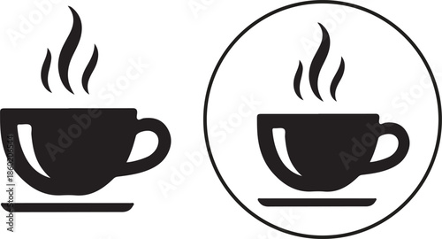 Coffee mug and tea cup vector icon set. Black silhouette collection  for cafe logo, coffee shop branding, menu design or hot drink element. 