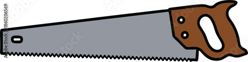 Traditional Wooden Handle Hand Saw Carpentry Tool Vector Illustration
